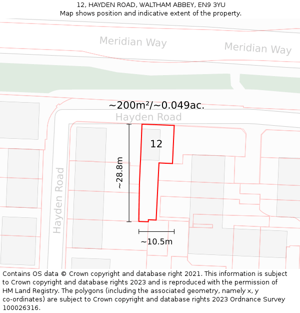12, HAYDEN ROAD, WALTHAM ABBEY, EN9 3YU: Plot and title map