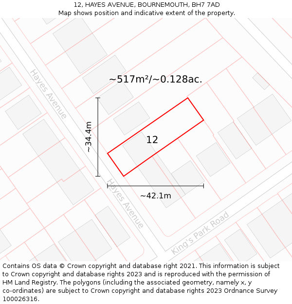 12, HAYES AVENUE, BOURNEMOUTH, BH7 7AD: Plot and title map