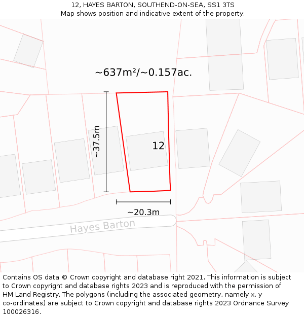 12, HAYES BARTON, SOUTHEND-ON-SEA, SS1 3TS: Plot and title map