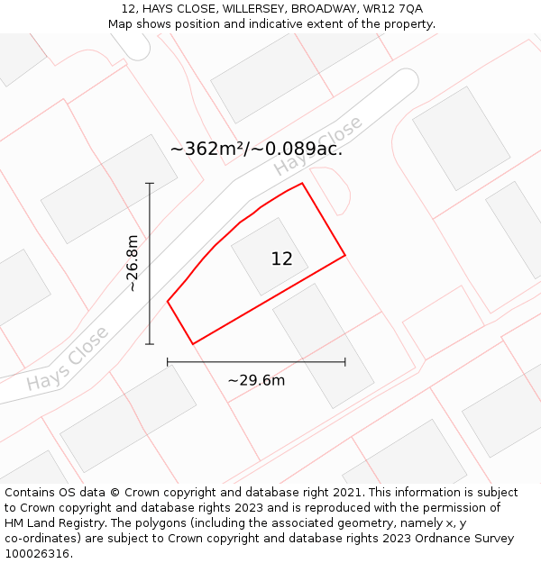 12, HAYS CLOSE, WILLERSEY, BROADWAY, WR12 7QA: Plot and title map