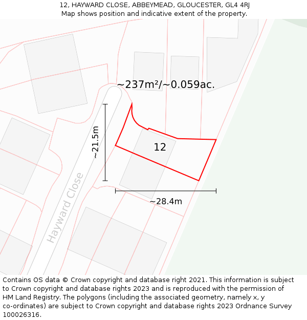 12, HAYWARD CLOSE, ABBEYMEAD, GLOUCESTER, GL4 4RJ: Plot and title map