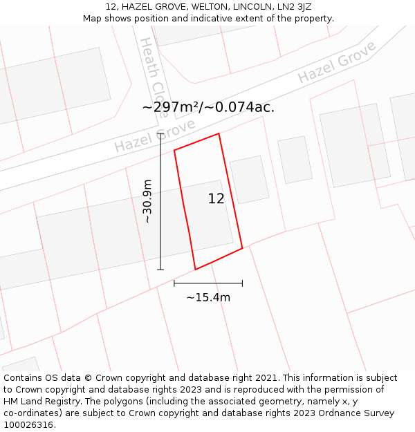 12, HAZEL GROVE, WELTON, LINCOLN, LN2 3JZ: Plot and title map