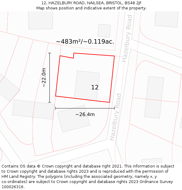 12, HAZELBURY ROAD, NAILSEA, BRISTOL, BS48 2JF: Plot and title map
