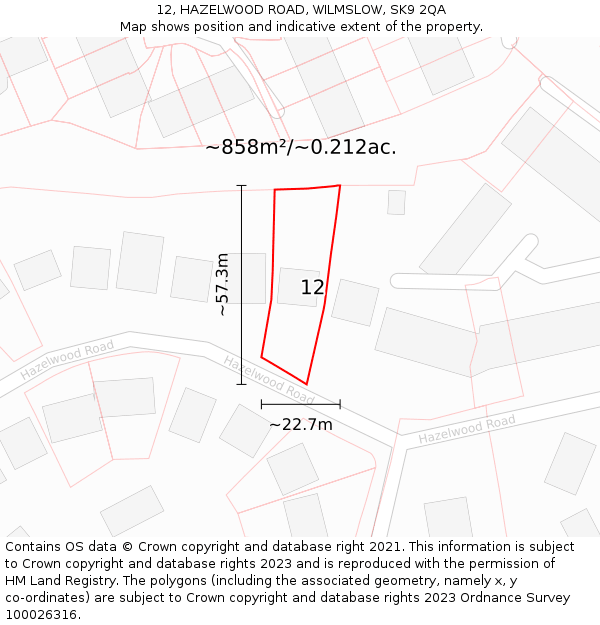 12, HAZELWOOD ROAD, WILMSLOW, SK9 2QA: Plot and title map