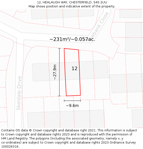 12, HEALAUGH WAY, CHESTERFIELD, S40 2UU: Plot and title map