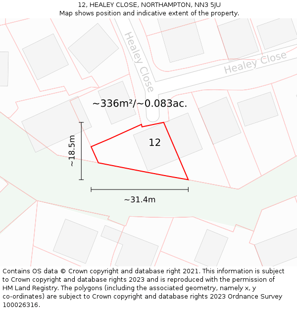 12, HEALEY CLOSE, NORTHAMPTON, NN3 5JU: Plot and title map