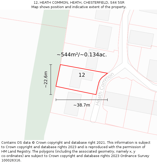 12, HEATH COMMON, HEATH, CHESTERFIELD, S44 5SR: Plot and title map