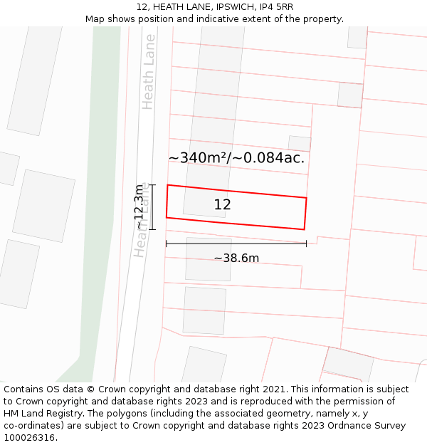 12, HEATH LANE, IPSWICH, IP4 5RR: Plot and title map