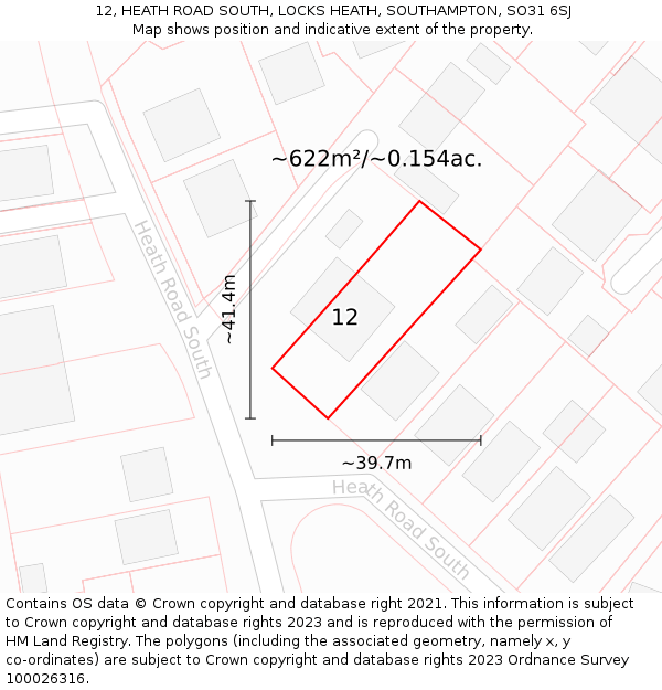 12, HEATH ROAD SOUTH, LOCKS HEATH, SOUTHAMPTON, SO31 6SJ: Plot and title map