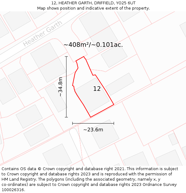 12, HEATHER GARTH, DRIFFIELD, YO25 6UT: Plot and title map