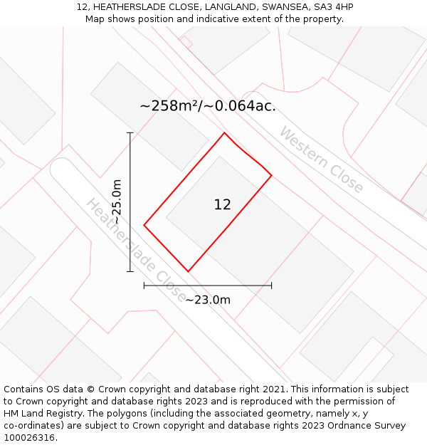 12, HEATHERSLADE CLOSE, LANGLAND, SWANSEA, SA3 4HP: Plot and title map