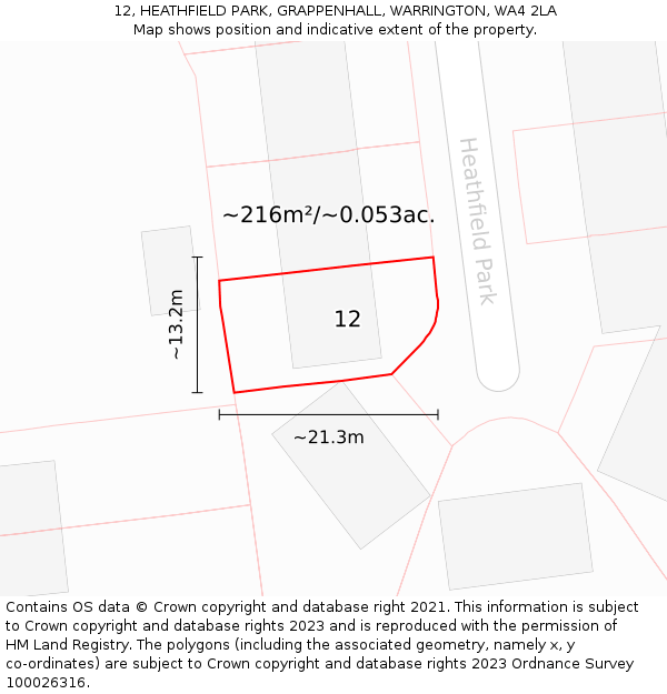 12, HEATHFIELD PARK, GRAPPENHALL, WARRINGTON, WA4 2LA: Plot and title map