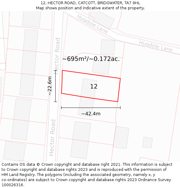 12, HECTOR ROAD, CATCOTT, BRIDGWATER, TA7 9HL: Plot and title map