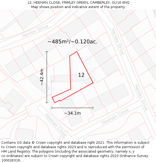 12, HEENAN CLOSE, FRIMLEY GREEN, CAMBERLEY, GU16 6NQ: Plot and title map