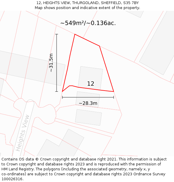 12, HEIGHTS VIEW, THURGOLAND, SHEFFIELD, S35 7BY: Plot and title map