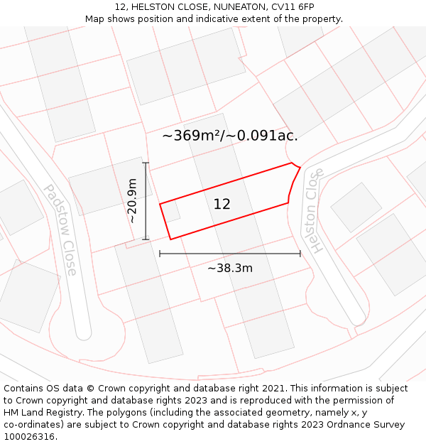 12, HELSTON CLOSE, NUNEATON, CV11 6FP: Plot and title map