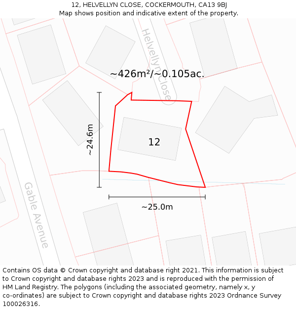 12, HELVELLYN CLOSE, COCKERMOUTH, CA13 9BJ: Plot and title map