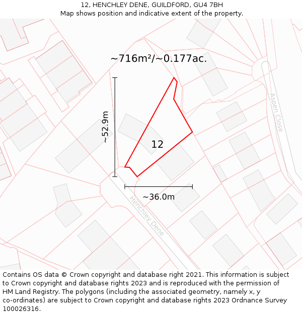 12, HENCHLEY DENE, GUILDFORD, GU4 7BH: Plot and title map
