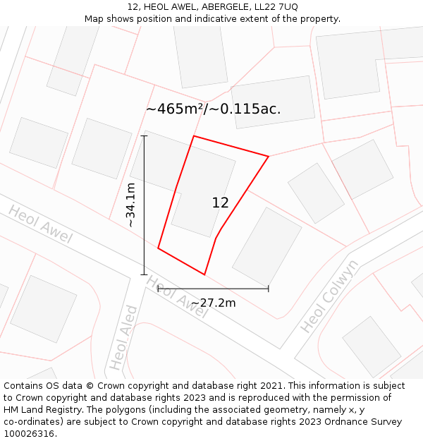 12, HEOL AWEL, ABERGELE, LL22 7UQ: Plot and title map