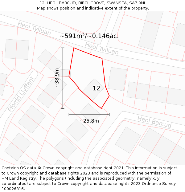 12, HEOL BARCUD, BIRCHGROVE, SWANSEA, SA7 9NL: Plot and title map