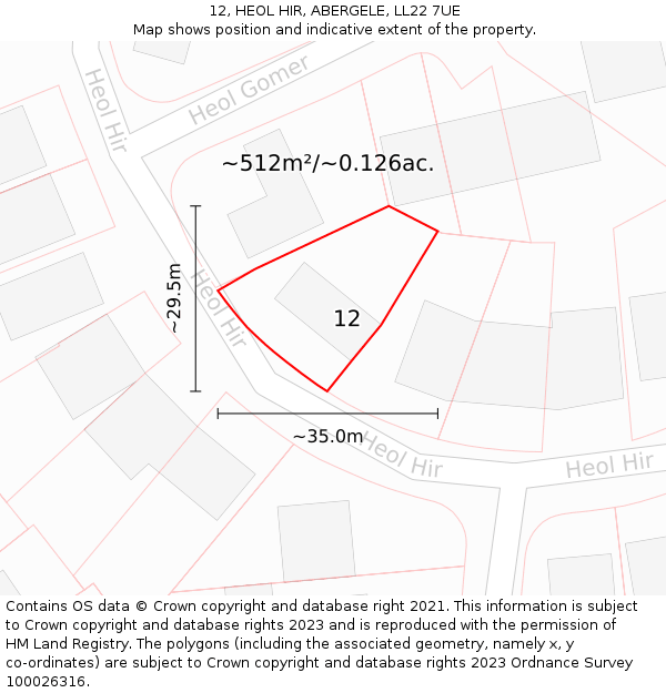 12, HEOL HIR, ABERGELE, LL22 7UE: Plot and title map