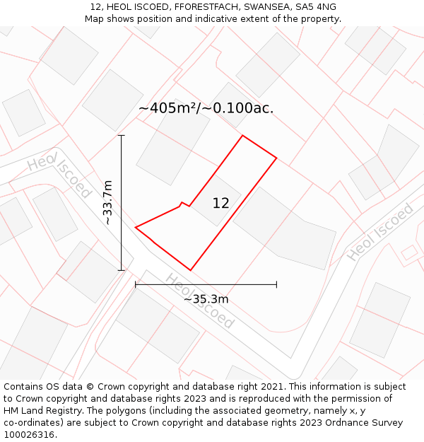 12, HEOL ISCOED, FFORESTFACH, SWANSEA, SA5 4NG: Plot and title map