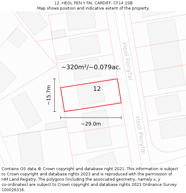 12, HEOL PEN Y FAI, CARDIFF, CF14 1SB: Plot and title map