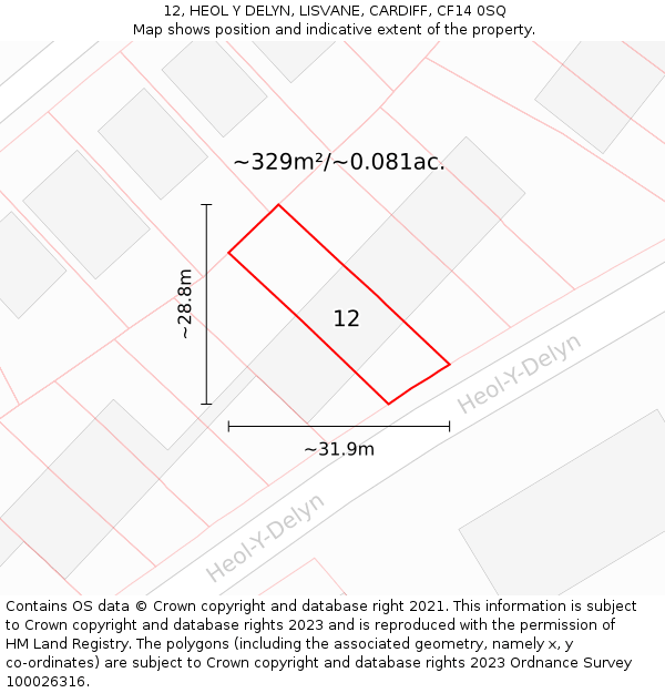 12, HEOL Y DELYN, LISVANE, CARDIFF, CF14 0SQ: Plot and title map