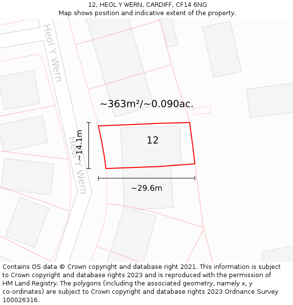12, HEOL Y WERN, CARDIFF, CF14 6NG: Plot and title map