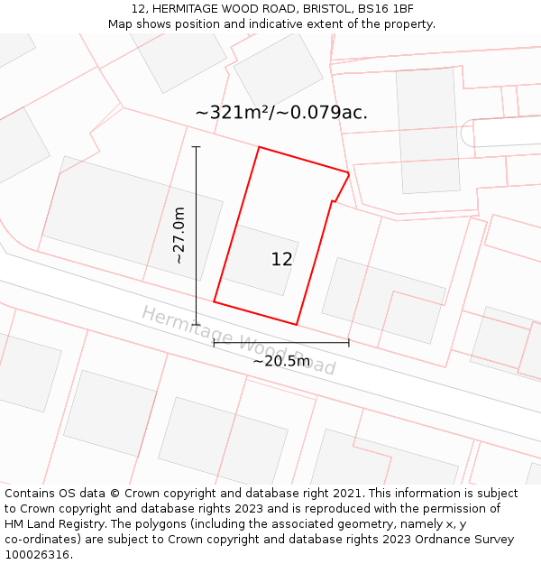 12, HERMITAGE WOOD ROAD, BRISTOL, BS16 1BF: Plot and title map