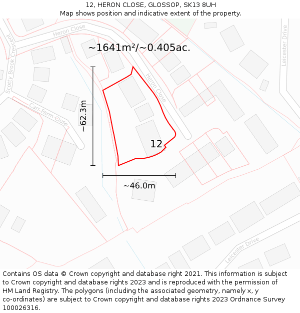 12, HERON CLOSE, GLOSSOP, SK13 8UH: Plot and title map