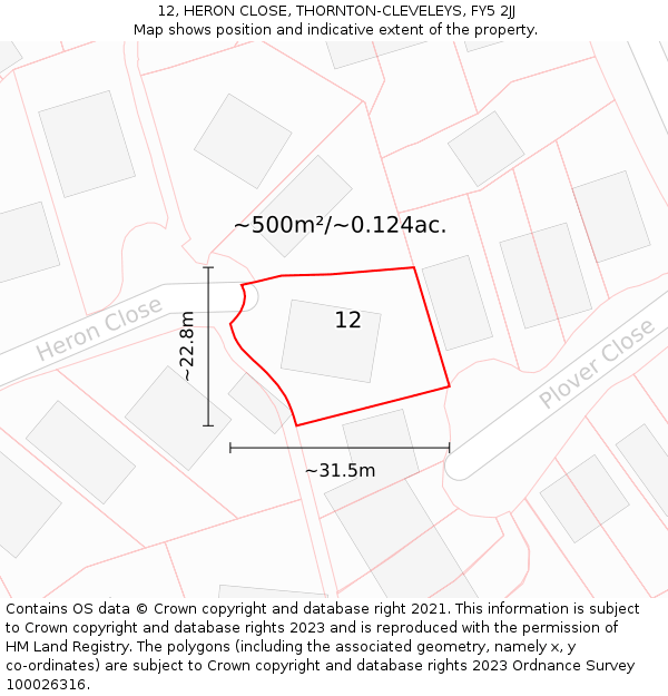 12, HERON CLOSE, THORNTON-CLEVELEYS, FY5 2JJ: Plot and title map