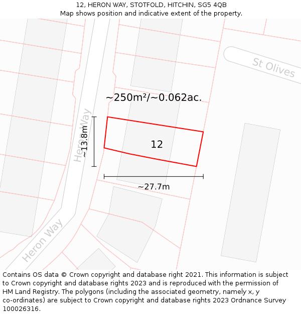 12, HERON WAY, STOTFOLD, HITCHIN, SG5 4QB: Plot and title map