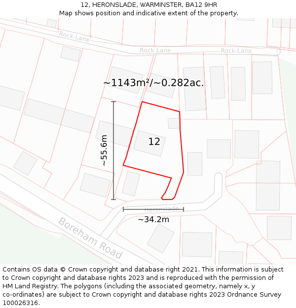 12, HERONSLADE, WARMINSTER, BA12 9HR: Plot and title map