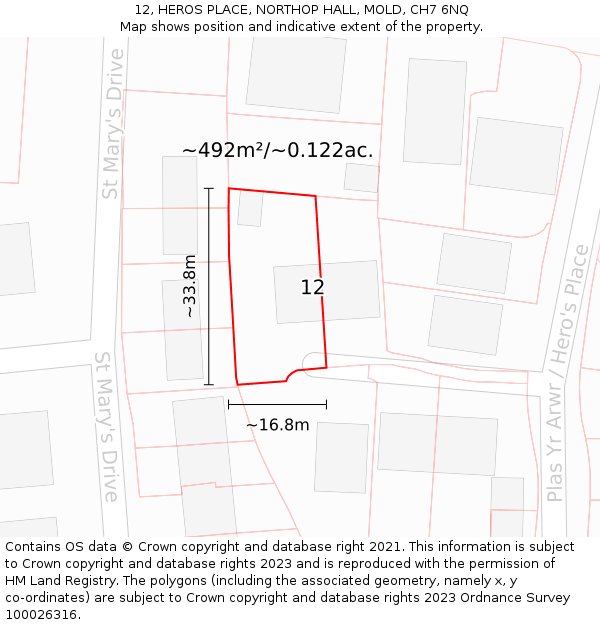 12, HEROS PLACE, NORTHOP HALL, MOLD, CH7 6NQ: Plot and title map