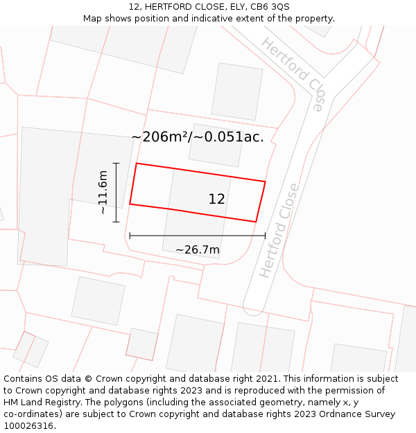 12, HERTFORD CLOSE, ELY, CB6 3QS: Plot and title map