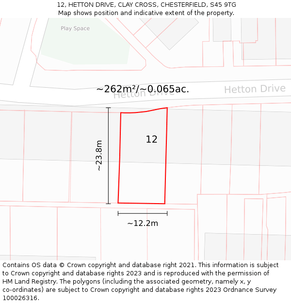 12, HETTON DRIVE, CLAY CROSS, CHESTERFIELD, S45 9TG: Plot and title map