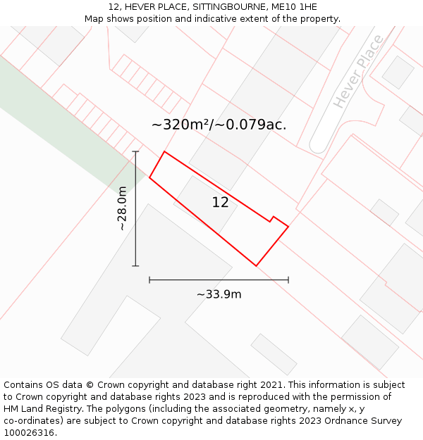 12, HEVER PLACE, SITTINGBOURNE, ME10 1HE: Plot and title map