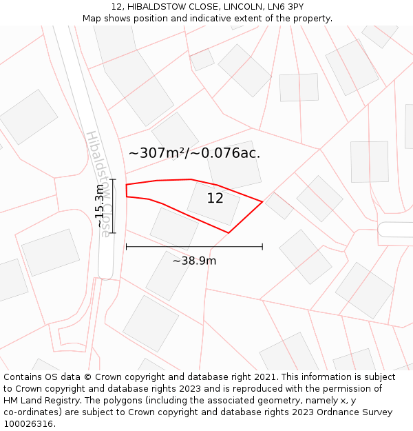 12, HIBALDSTOW CLOSE, LINCOLN, LN6 3PY: Plot and title map