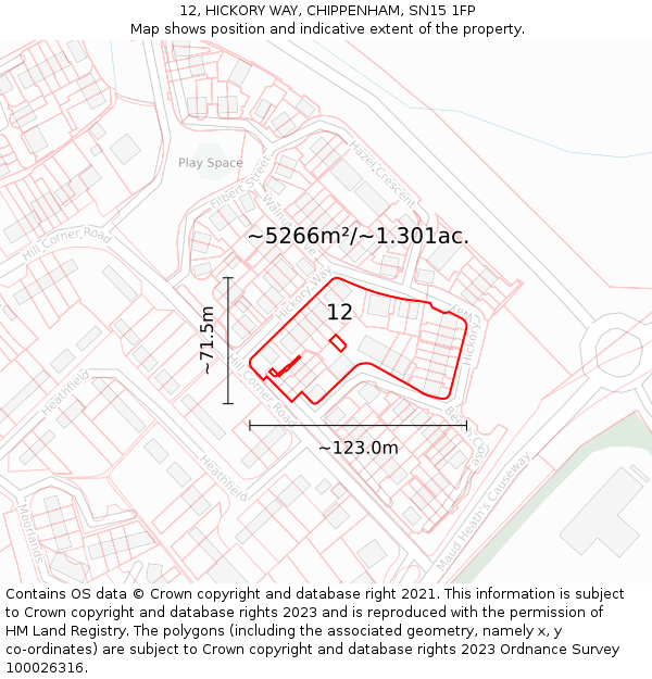 12, HICKORY WAY, CHIPPENHAM, SN15 1FP: Plot and title map