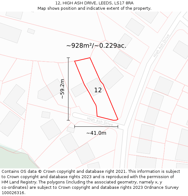 12, HIGH ASH DRIVE, LEEDS, LS17 8RA: Plot and title map