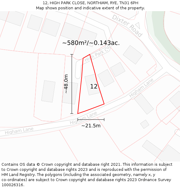 12, HIGH PARK CLOSE, NORTHIAM, RYE, TN31 6PH: Plot and title map