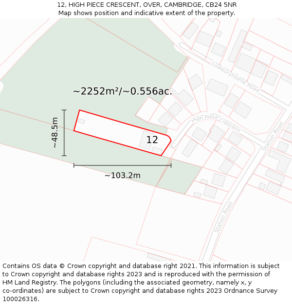 12, HIGH PIECE CRESCENT, OVER, CAMBRIDGE, CB24 5NR: Plot and title map