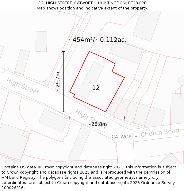 12, HIGH STREET, CATWORTH, HUNTINGDON, PE28 0PF: Plot and title map