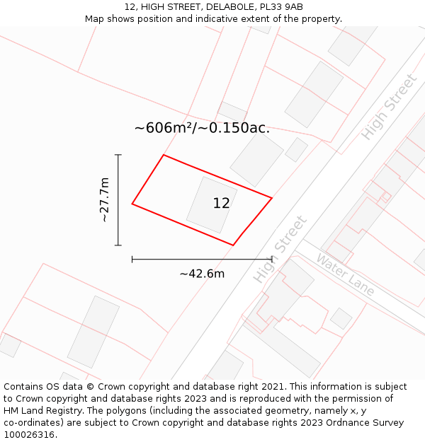 12, HIGH STREET, DELABOLE, PL33 9AB: Plot and title map