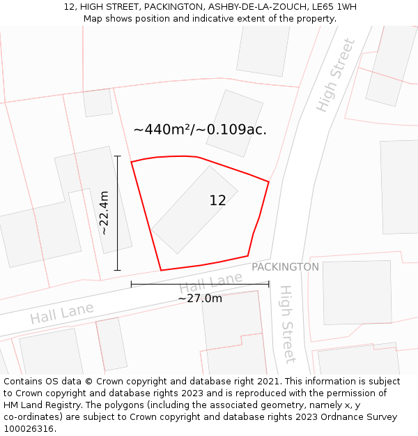 12, HIGH STREET, PACKINGTON, ASHBY-DE-LA-ZOUCH, LE65 1WH: Plot and title map