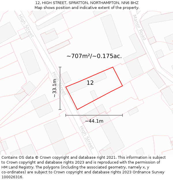 12, HIGH STREET, SPRATTON, NORTHAMPTON, NN6 8HZ: Plot and title map