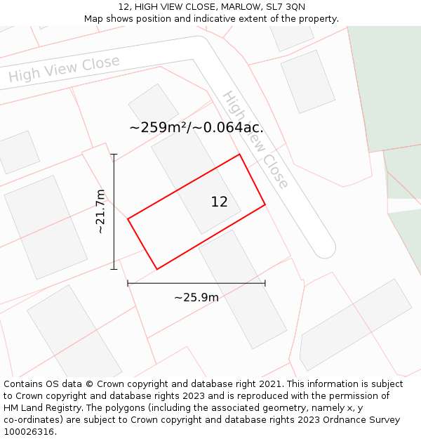 12, HIGH VIEW CLOSE, MARLOW, SL7 3QN: Plot and title map