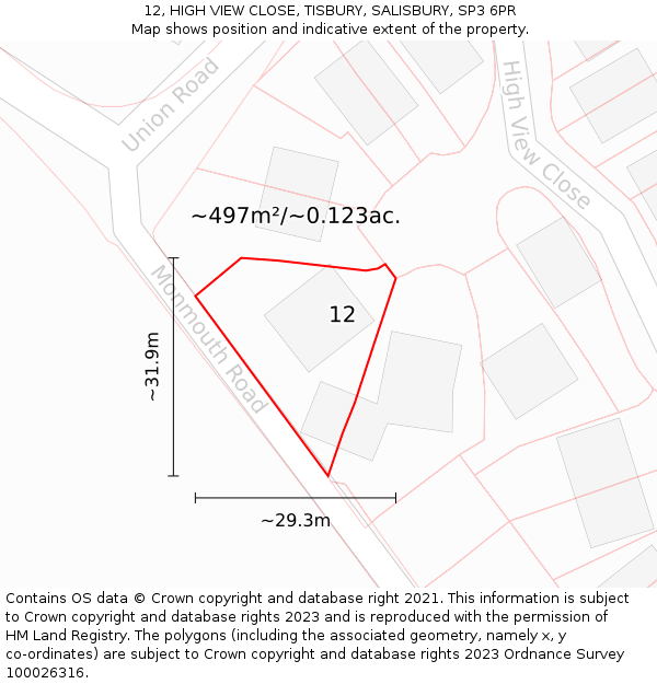 12, HIGH VIEW CLOSE, TISBURY, SALISBURY, SP3 6PR: Plot and title map