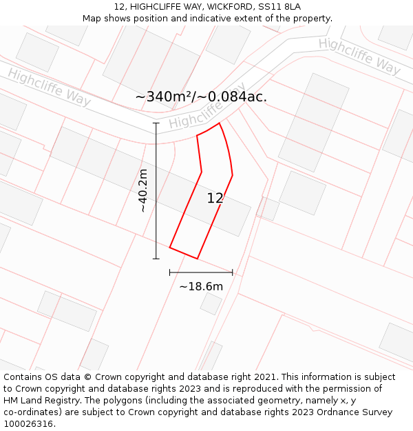 12, HIGHCLIFFE WAY, WICKFORD, SS11 8LA: Plot and title map